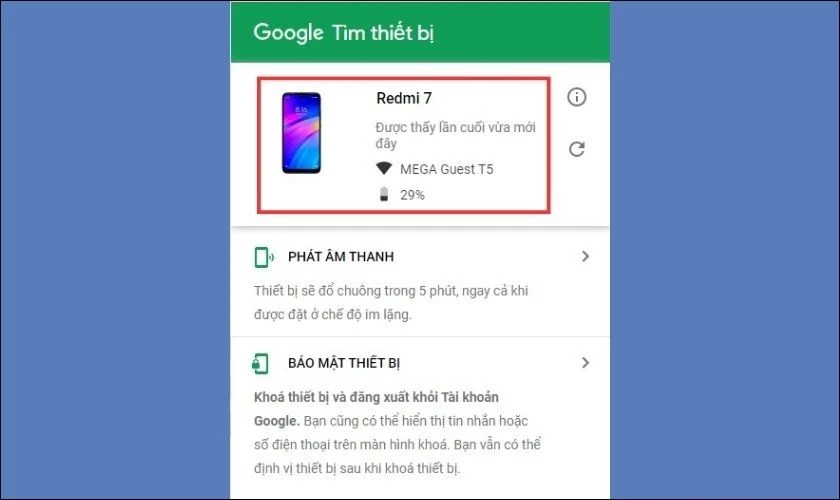 Bấm v&agrave;o t&ecirc;n thiết bị muốn định vị