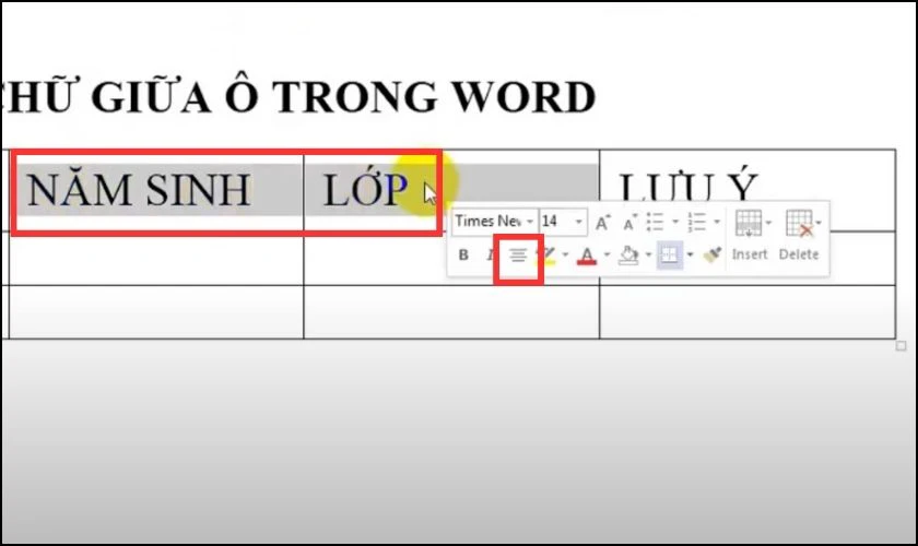 Căn giữa ô trong Word bằng cách nhấn chuột phải