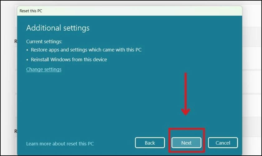 Nhấp v&agrave;o Change settings để thay đổi c&agrave;i đặt 