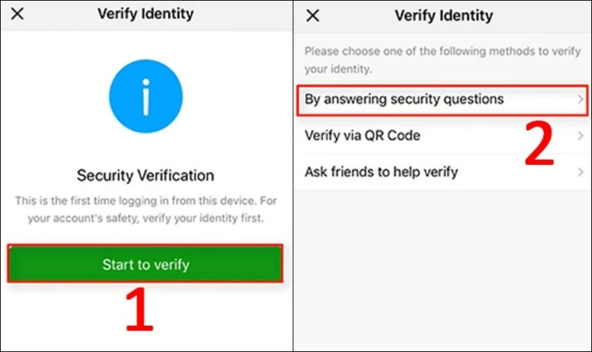 Chọn Start to verify v&agrave; lựa chọn h&igrave;nh thức x&aacute;c minh