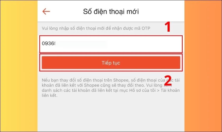 Bạn nhập lại số điện thoại v&agrave; bấm Tiếp tục