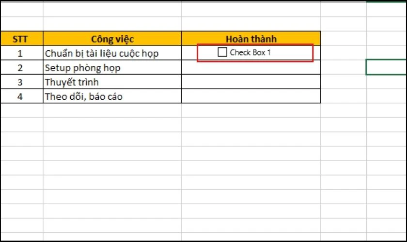 Chọn vào ô check box