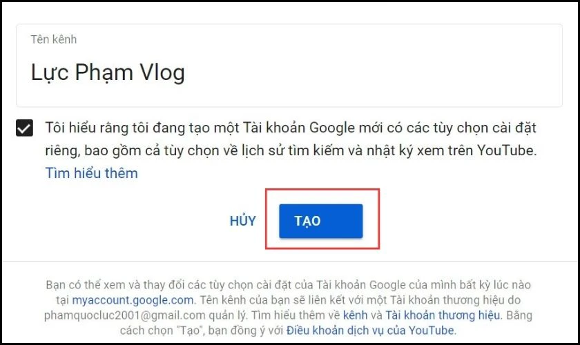 Nhấn chọn mục Tạo