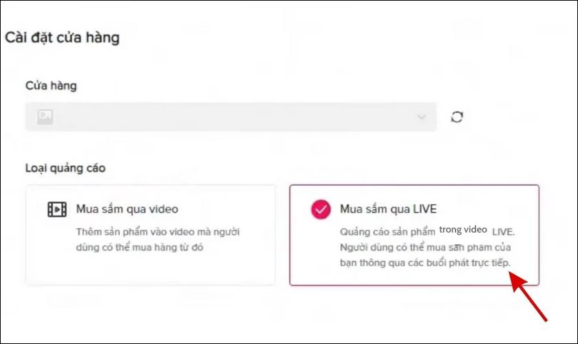 T&iacute;ch chọn Mua sắm qua Live