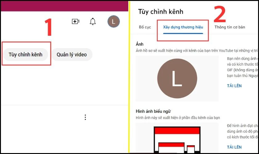 Nhấn chọn mục T&ugrave;y chỉnh k&ecirc;nh v&agrave; chọn tiếp mục X&acirc;y dựng thương hiệu