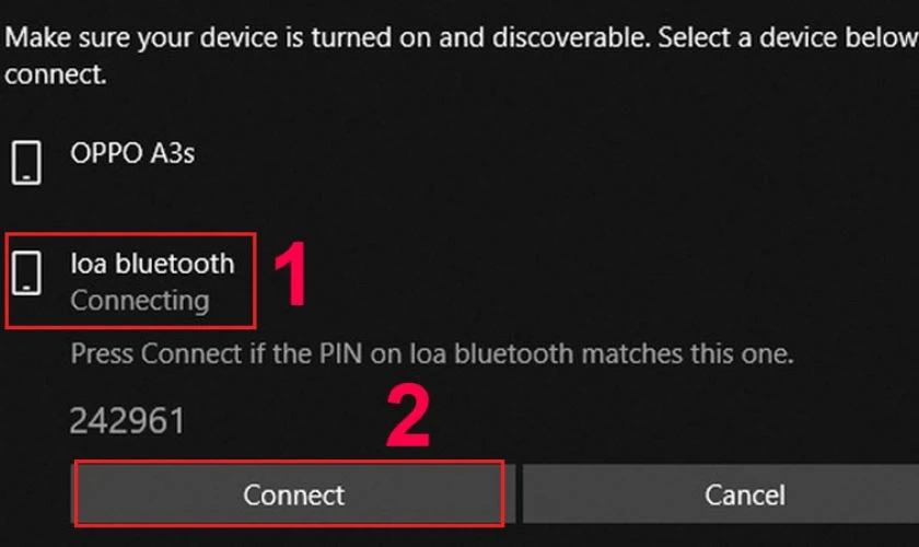 Nhấn v&agrave;o n&uacute;t Connect