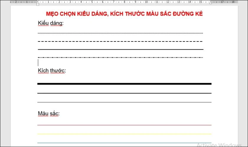 Mẹo thay đổi kiểu dáng, kích thước và màu sắc các dòng kẻ trong Word