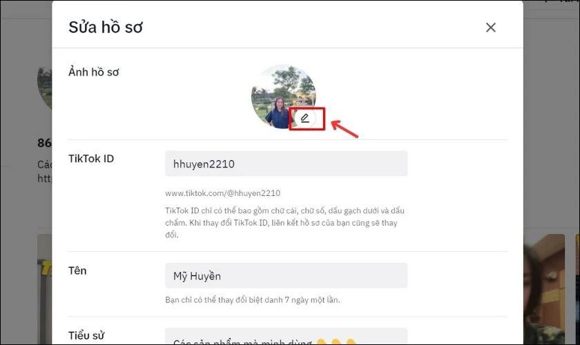 Nhấp v&agrave;o biểu tượng chỉnh sửa