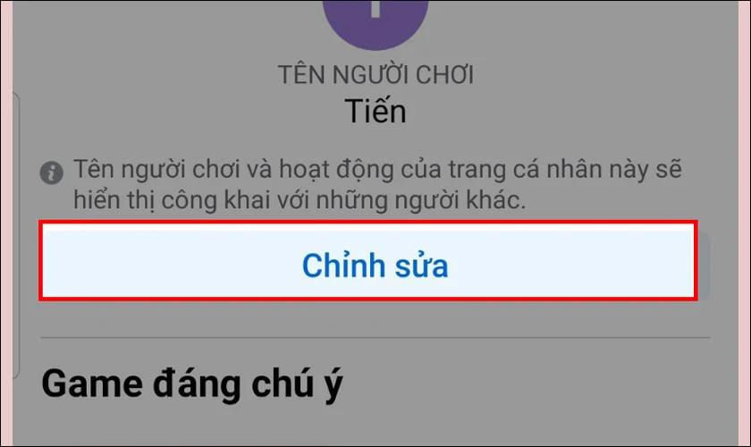 Chọn chỉnh sửa tại mục thông tin người chơi