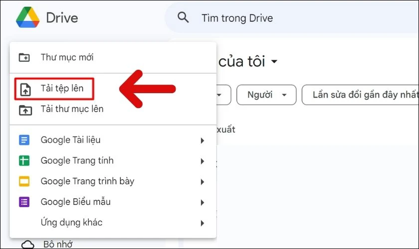Lựa chọn Tải tệp lên hoặc Tải thư mục lên