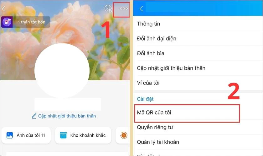 Nhấn v&agrave;o dấu 3 chấm v&agrave; nhấn v&agrave;o M&atilde; QR của t&ocirc;i