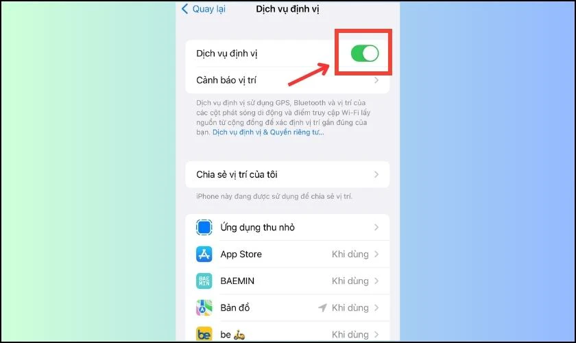 Kiểm tra c&agrave;i đặt GPS