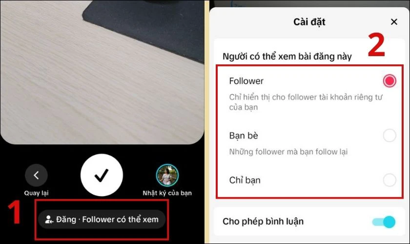 Thiết lập lại đối tượng xem được h&igrave;nh bạn chụp tr&ecirc;n TikTok