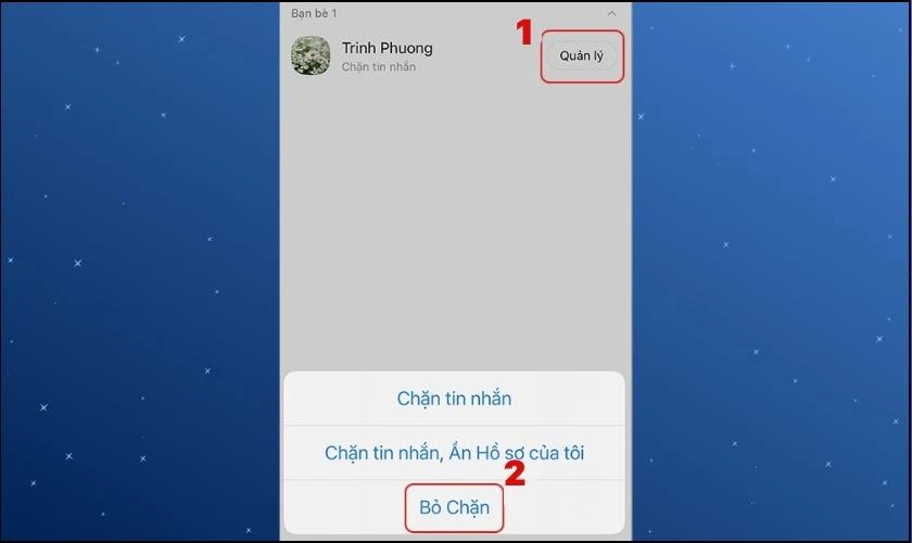 Chọn mục Bỏ chặn