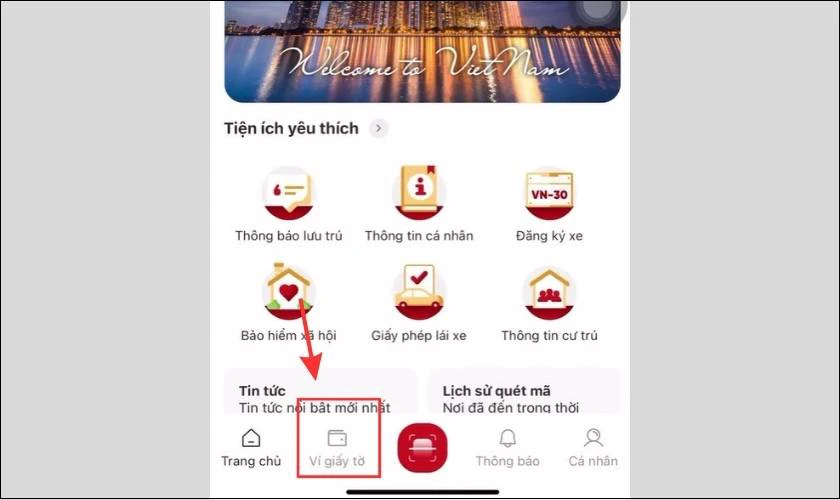 Chọn mục Ví giấy tờ