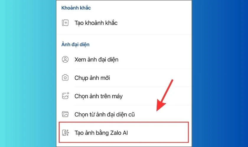 Nhấn v&agrave;o Avatar của m&igrave;nh v&agrave; chọn Tạo ảnh bằng Zalo AI