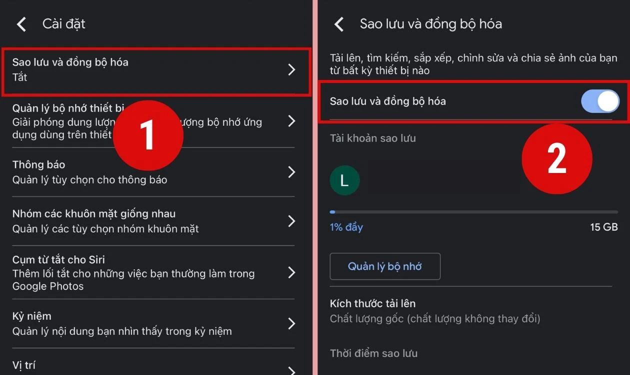 Chọn sao lưu v&agrave; đồng bộ h&oacute;a