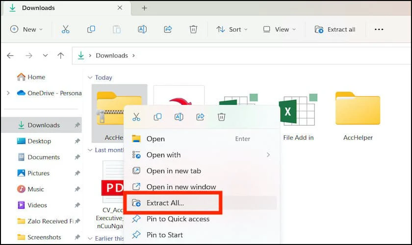 Giải nén file vừa tải về máy