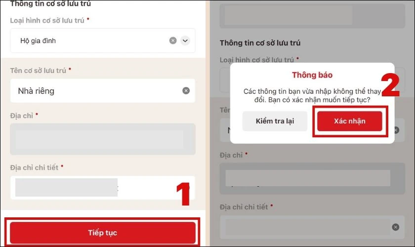 Nhấn v&agrave;o X&aacute;c nhận th&ocirc;ng tin cơ sở lưu tr&uacute;