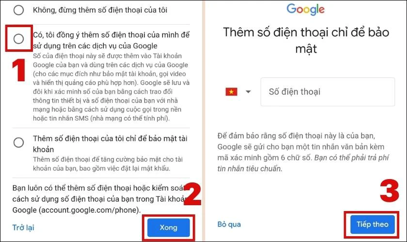 Nhập số điện thoại v&agrave; chọn Kế tiếp