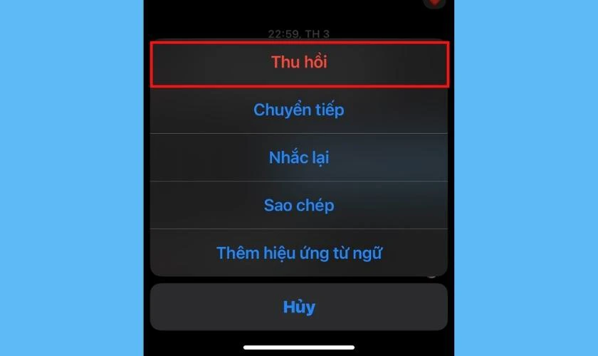 Nhấn chọn v&agrave;o mục Thu hồi