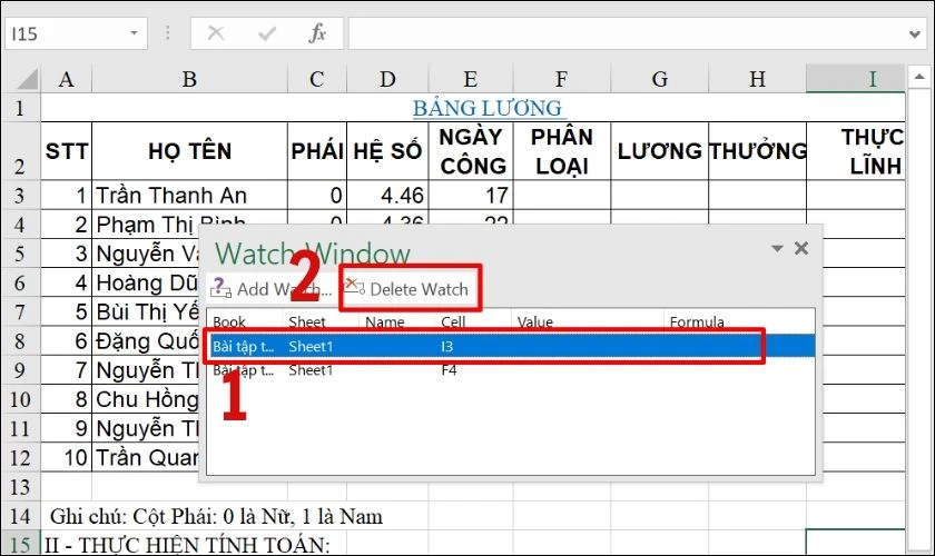 Chọn v&agrave;o c&aacute;c lệnh đ&atilde; c&agrave;i đặt cần x&oacute;a v&agrave; nhấn Delete Watch để ho&agrave;n th&agrave;nh