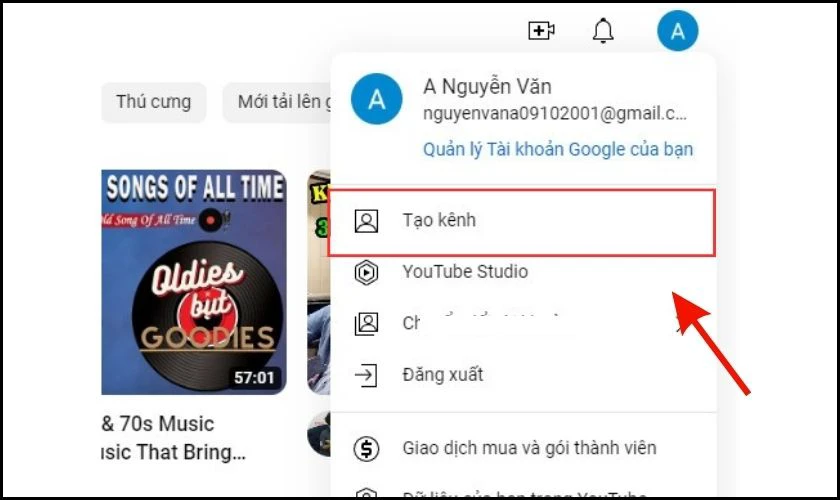 Nhấn v&agrave;o biểu tượng h&igrave;nh tr&ograve;n v&agrave; nhấn chọn mục Tạo k&ecirc;nh