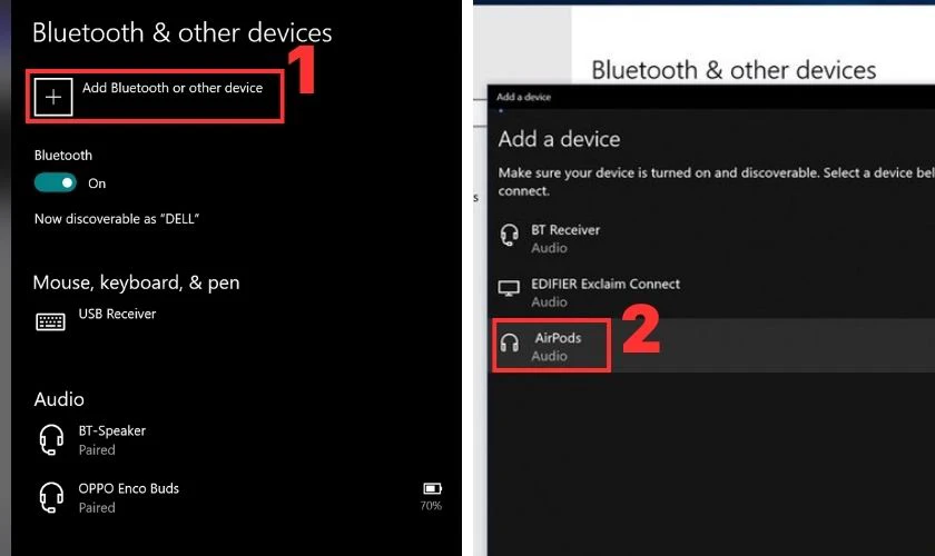V&agrave;o mục Add Bluetooth or other device