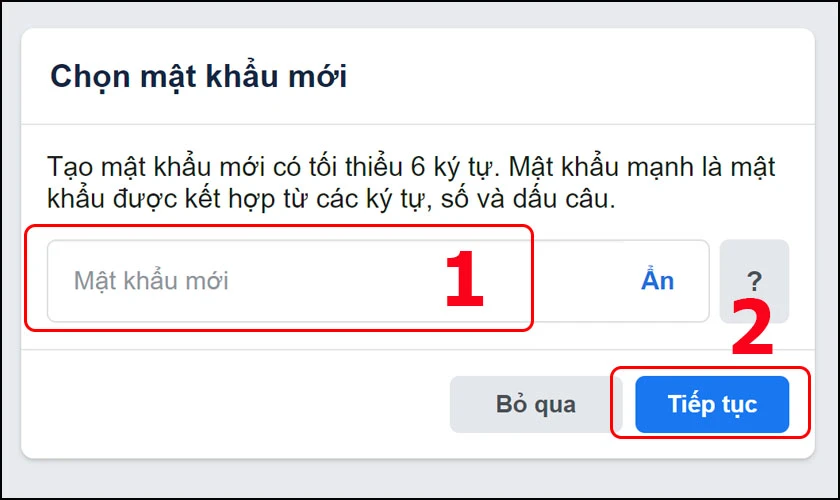 Nhập mật khẩu mới v&agrave; nhấn Tiếp tục
