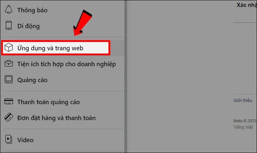 Nhấp vào Ứng dụng và trang web