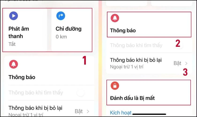 Chọn c&aacute;c t&iacute;nh năng để t&igrave;m lại thiết bị
