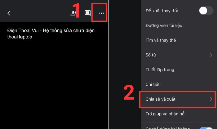 Chọn Chia sẻ và xuất file PDF vừa tạo