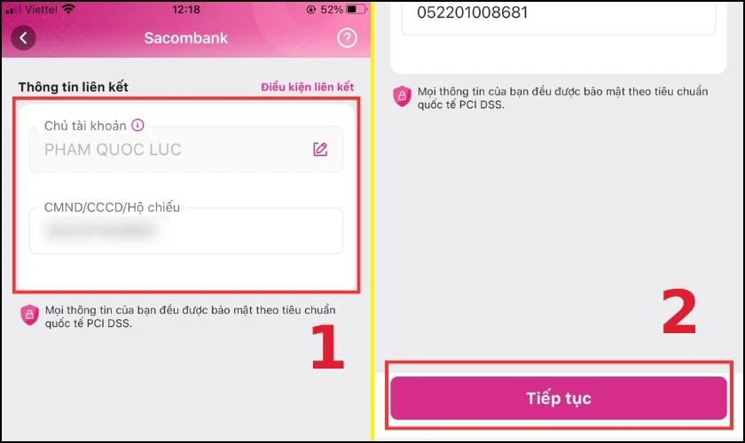 Kiểm tra lại c&aacute;c th&ocirc;ng tin v&agrave; nhấn chọn Tiếp tục