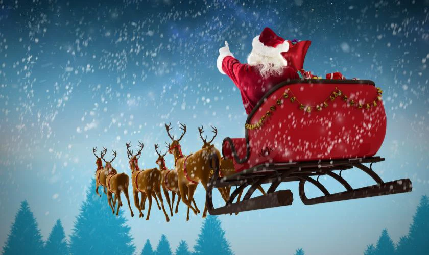 Ph&ocirc;ng nền &ocirc;ng gi&agrave; Noel cưỡi tuần lộc