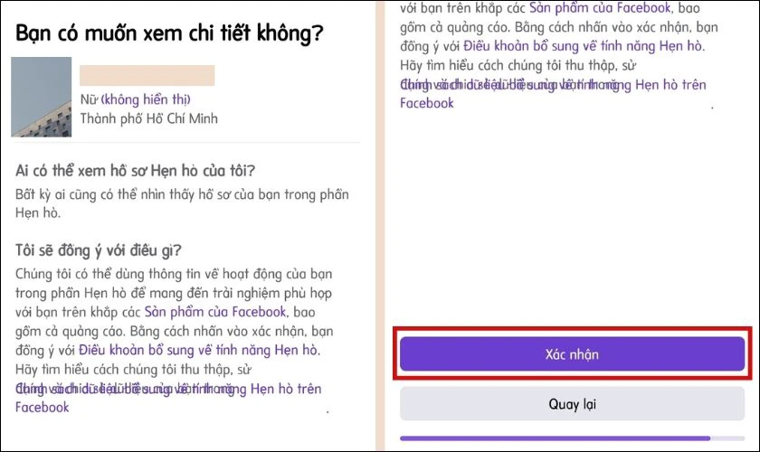 Lựa chọn X&aacute;c nhận hoặc Quay lại