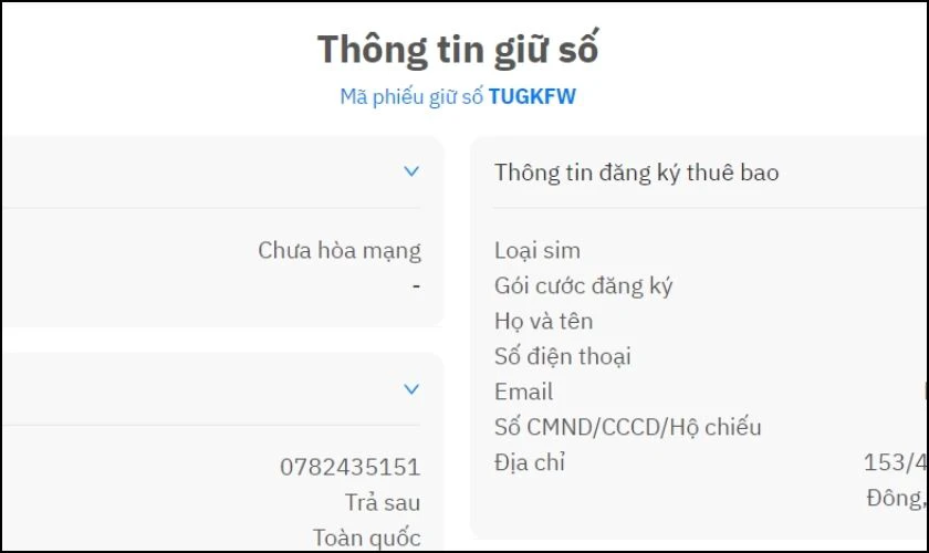 Màn hình sẽ hiển thị Mã phiếu giữ số