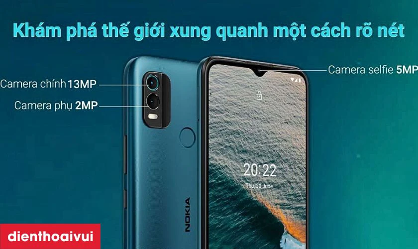 Điện thoại Nokia C21 Plus 2GB 32GB trang bị camera k&eacute;p c&oacute; t&iacute;nh năng l&agrave;m đẹp