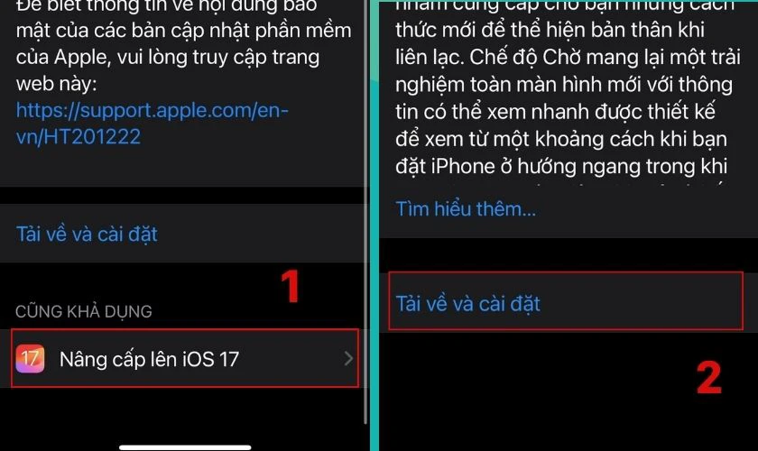 Bạn chọn N&acirc;ng cấp l&ecirc;n iOS 17