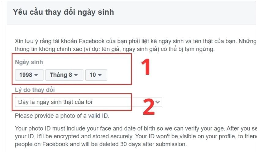 Lựa chọn L&yacute; do thay đổi l&agrave; Đ&acirc;y l&agrave; ng&agrave;y sinh thật của t&ocirc;i