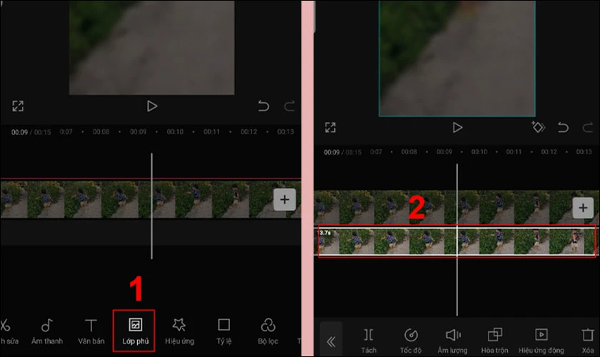 Chọn Lớp phủ v&agrave; chọn lớp video b&ecirc;n dưới