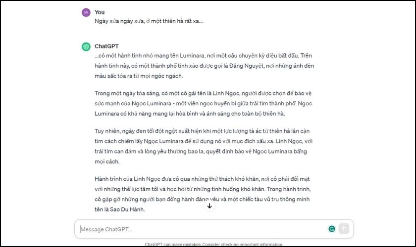 AI tạo sinh tạo ra một c&acirc;u chuyện ho&agrave;n chỉnh