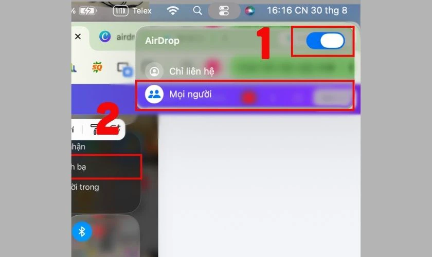 Nhấn bật tính năng AirDrop