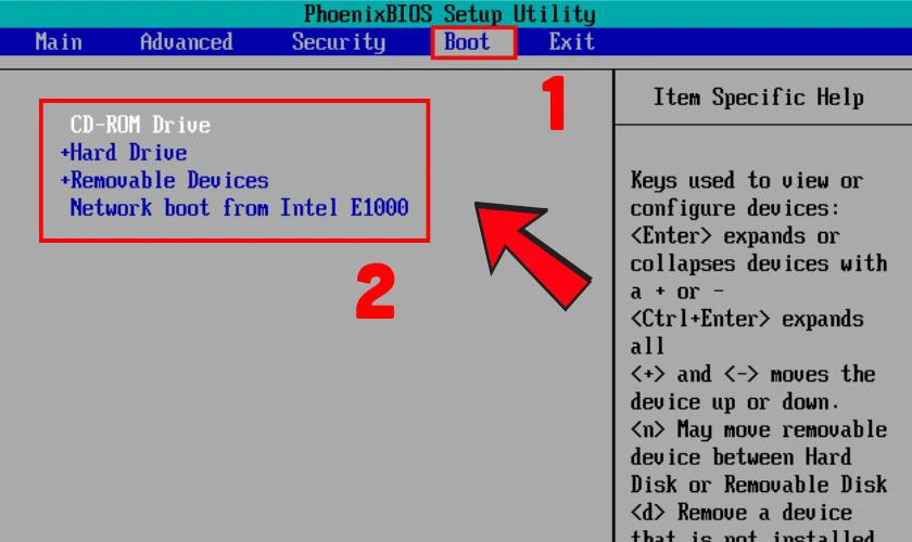 Kiểm tra Boot Order trong BIOS