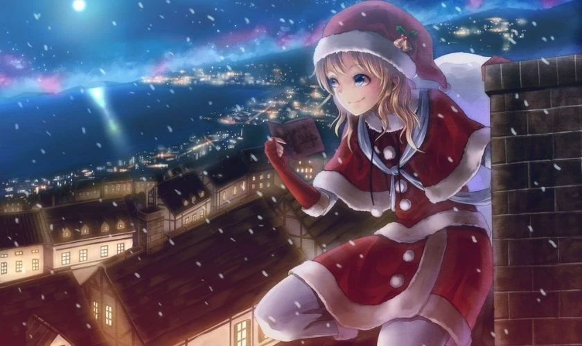 Ảnh anime nữ Gi&aacute;ng Sinh ngắm tuyết