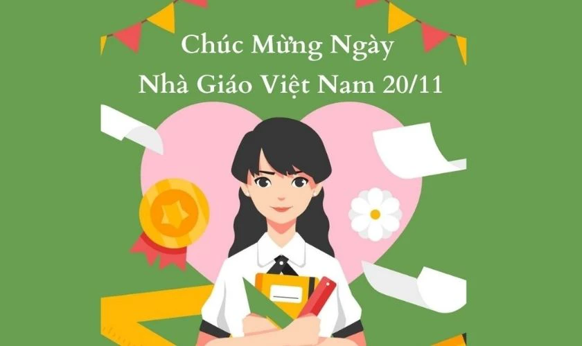 Ảnh bìa 20/11 đẹp chúc mừng ngày Nhà giáo màu xanh