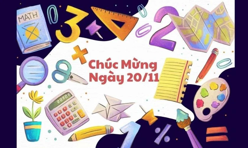 Ảnh bìa chúc mừng ngày 20/11 đẹp mắt đồ dùng học tập