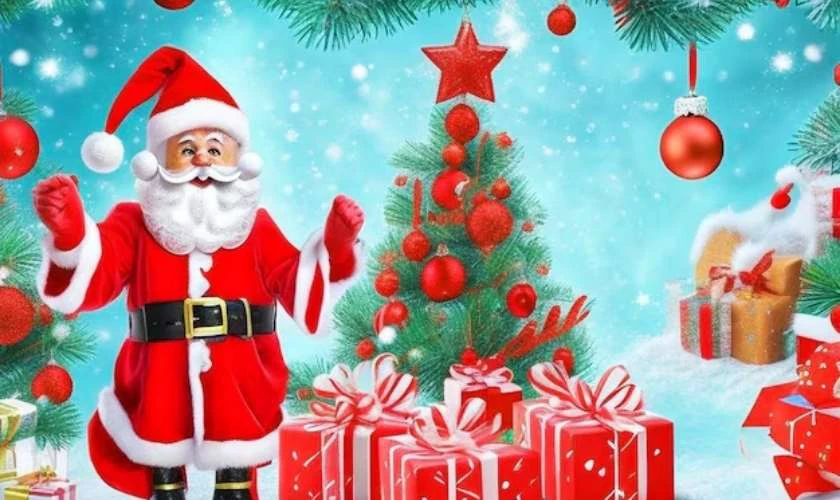 Hình ảnh ông già Noel kèm hộp quà