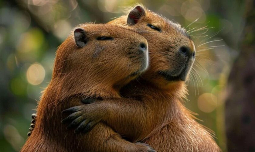 Capybara &ocirc;m nhau dễ thương