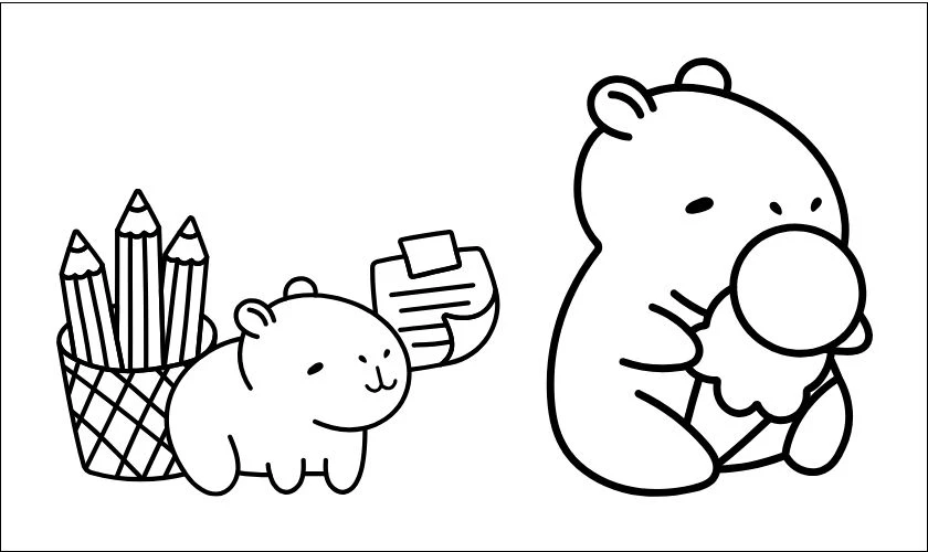 Mẫu vẽ Capybara t&ocirc; m&agrave;u cho b&eacute;