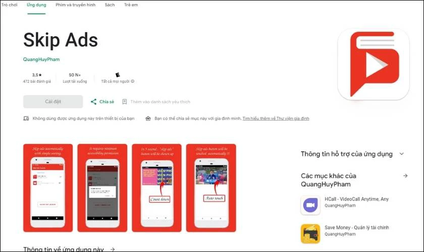 App Skip Ads chặn quảng c&aacute;o Youtube tr&ecirc;n điện thoại